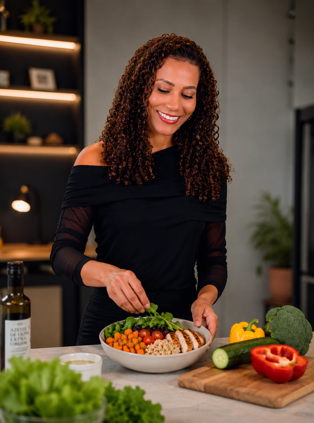 Vanessa preparando alimentos saudáveis